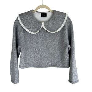 ASOS Grey Cropped Sweatshirt Lace Peter Pan Collar Coquette Capsule XS 0-2